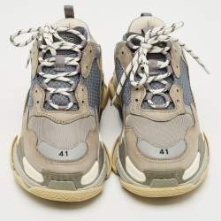 Balenciaga Grey/Blue Mesh and Nubuck Leather Triple S Sneakers Size 41