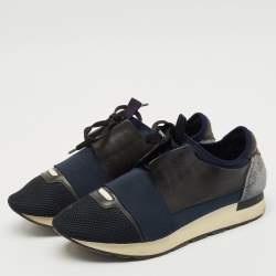 Pre Owned Balenciaga Tricolor Leather, Suede and Mesh Race Runner Sneakers Size 40
