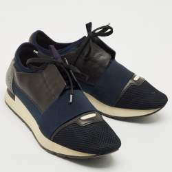 Pre Owned Balenciaga Tricolor Leather, Suede and Mesh Race Runner Sneakers Size 40