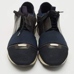 Pre Owned Balenciaga Tricolor Leather, Suede and Mesh Race Runner Sneakers Size 40