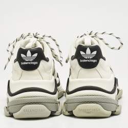 Balenciaga x Adidas White/Black Faux Leather and Mesh Triple S Sneakers Size 41