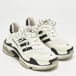 Balenciaga x Adidas White/Black Faux Leather and Mesh Triple S Sneakers Size 41