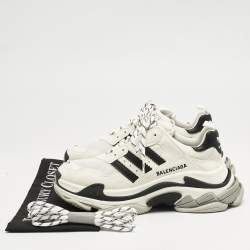 Balenciaga x Adidas White/Black Faux Leather and Mesh Triple S Sneakers Size 41