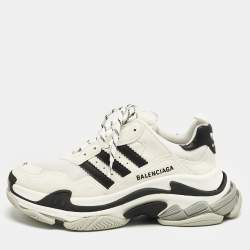 Balenciaga x Adidas White/Black Faux Leather and Mesh Triple S Sneakers Size 41