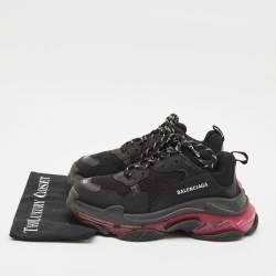 Balenciaga Black Faux Leather and Mesh Triple S Clear Sole Sneakers Size 41