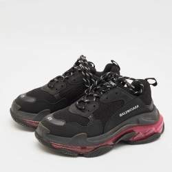 Balenciaga Black Faux Leather and Mesh Triple S Clear Sole Sneakers Size 41