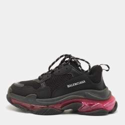 Balenciaga Black Faux Leather and Mesh Triple S Clear Sole Sneakers Size 41