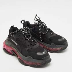 Balenciaga Black Faux Leather and Mesh Triple S Clear Sole Sneakers Size 41