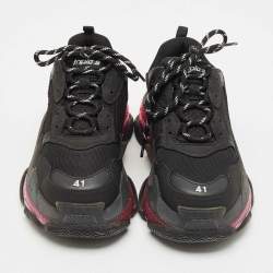 Balenciaga Black Faux Leather and Mesh Triple S Clear Sole Sneakers Size 41