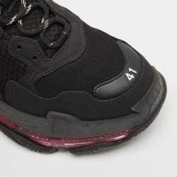 Balenciaga Black Faux Leather and Mesh Triple S Clear Sole Sneakers Size 41