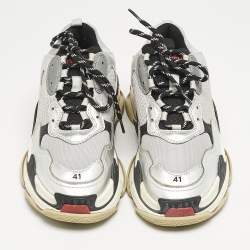 Balenciaga Silver Leather and Mesh Triple S Sneakers Size 41