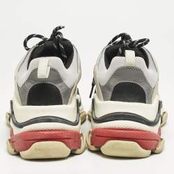 Balenciaga Silver Leather and Mesh Triple S Sneakers Size 41