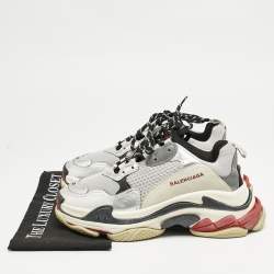 Balenciaga Silver Leather and Mesh Triple S Sneakers Size 41