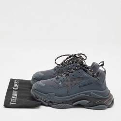 Balenciaga Navy Blue Faux Leather and Mesh Triple S Clear Sole Sneakers Size 41