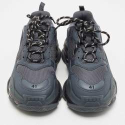 Balenciaga Navy Blue Faux Leather and Mesh Triple S Clear Sole Sneakers Size 41