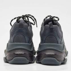 Balenciaga Navy Blue Faux Leather and Mesh Triple S Clear Sole Sneakers Size 41