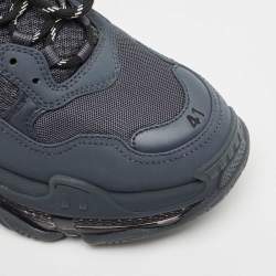 Balenciaga Navy Blue Faux Leather and Mesh Triple S Clear Sole Sneakers Size 41
