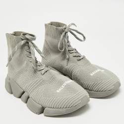 Balenciaga Grey Knit Fabric Speed 2.0 Lace Up Sneakers Size 41