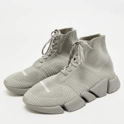 Balenciaga Grey Knit Fabric Speed 2.0 Lace Up Sneakers Size 41