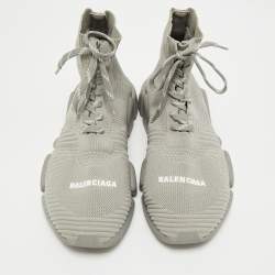 Balenciaga Grey Knit Fabric Speed 2.0 Lace Up Sneakers Size 41