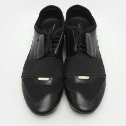 Balenciaga Black Leather and Mesh Race Runner Low Top Sneakers Size 41