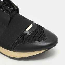 Balenciaga Black Leather and Mesh Race Runner Low Top Sneakers Size 41