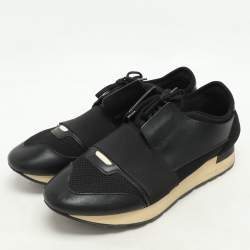 Balenciaga Black Leather and Mesh Race Runner Low Top Sneakers Size 41
