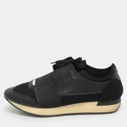 Balenciaga Black Leather and Mesh Race Runner Low Top Sneakers Size 41