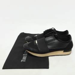 Balenciaga Black Leather and Mesh Race Runner Low Top Sneakers Size 41