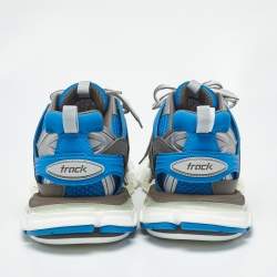 Pre Owned حذاء رياضي بالنسياجا تراك شبك وجلد صناعي أزرق/رمادي مقاس 42