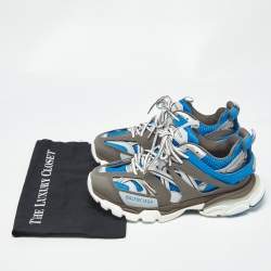 Pre Owned حذاء رياضي بالنسياجا تراك شبك وجلد صناعي أزرق/رمادي مقاس 42