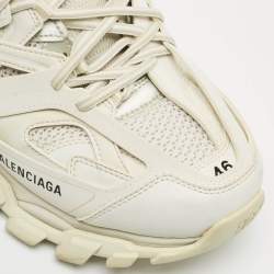 Pre Owned Balenciaga White Faux Leather and Mesh Track Sneakers Size 46