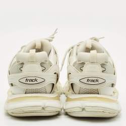 Pre Owned Balenciaga White Faux Leather and Mesh Track Sneakers Size 46