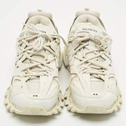 Pre Owned Balenciaga White Faux Leather and Mesh Track Sneakers Size 46