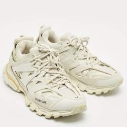 Pre Owned Balenciaga White Faux Leather and Mesh Track Sneakers Size 46
