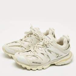 Pre Owned Balenciaga White Faux Leather and Mesh Track Sneakers Size 46