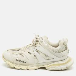 Pre Owned Balenciaga White Faux Leather and Mesh Track Sneakers Size 46