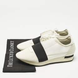 Pre Owned Balenciaga White/Black Leather and Mesh Race Runner Sneakers Size 41