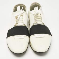 Pre Owned Balenciaga White/Black Leather and Mesh Race Runner Sneakers Size 41