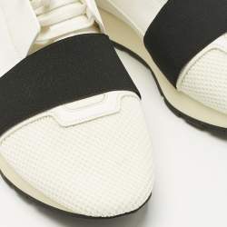 Pre Owned Balenciaga White/Black Leather and Mesh Race Runner Sneakers Size 41