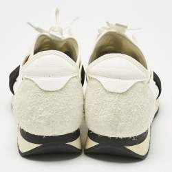 Pre Owned Balenciaga White/Black Leather and Mesh Race Runner Sneakers Size 41