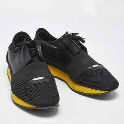 Pre Owned Balenciaga Black Leather and Mesh Race Runner Sneakers Size 43