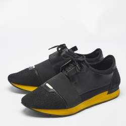 Pre Owned Balenciaga Black Leather and Mesh Race Runner Sneakers Size 43