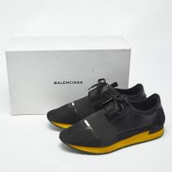 Pre Owned Balenciaga Black Leather and Mesh Race Runner Sneakers Size 43