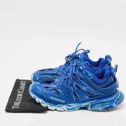 Pre Owned Balenciaga Light Blue Mesh and Faux Leather Track Sneakers Size 42