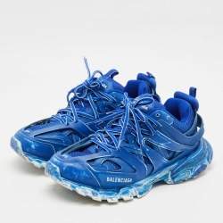 Pre Owned Balenciaga Light Blue Mesh and Faux Leather Track Sneakers Size 42