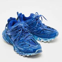 Pre Owned Balenciaga Light Blue Mesh and Faux Leather Track Sneakers Size 42