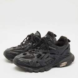 مملوكة مسبقًا Balenciaga Black Faux Leather and Mesh Track 2 Sneakers Size 43