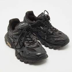 مملوكة مسبقًا Balenciaga Black Faux Leather and Mesh Track 2 Sneakers Size 43