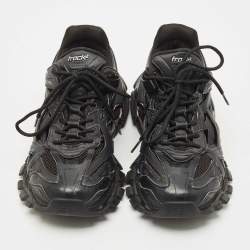 مملوكة مسبقًا Balenciaga Black Faux Leather and Mesh Track 2 Sneakers Size 43